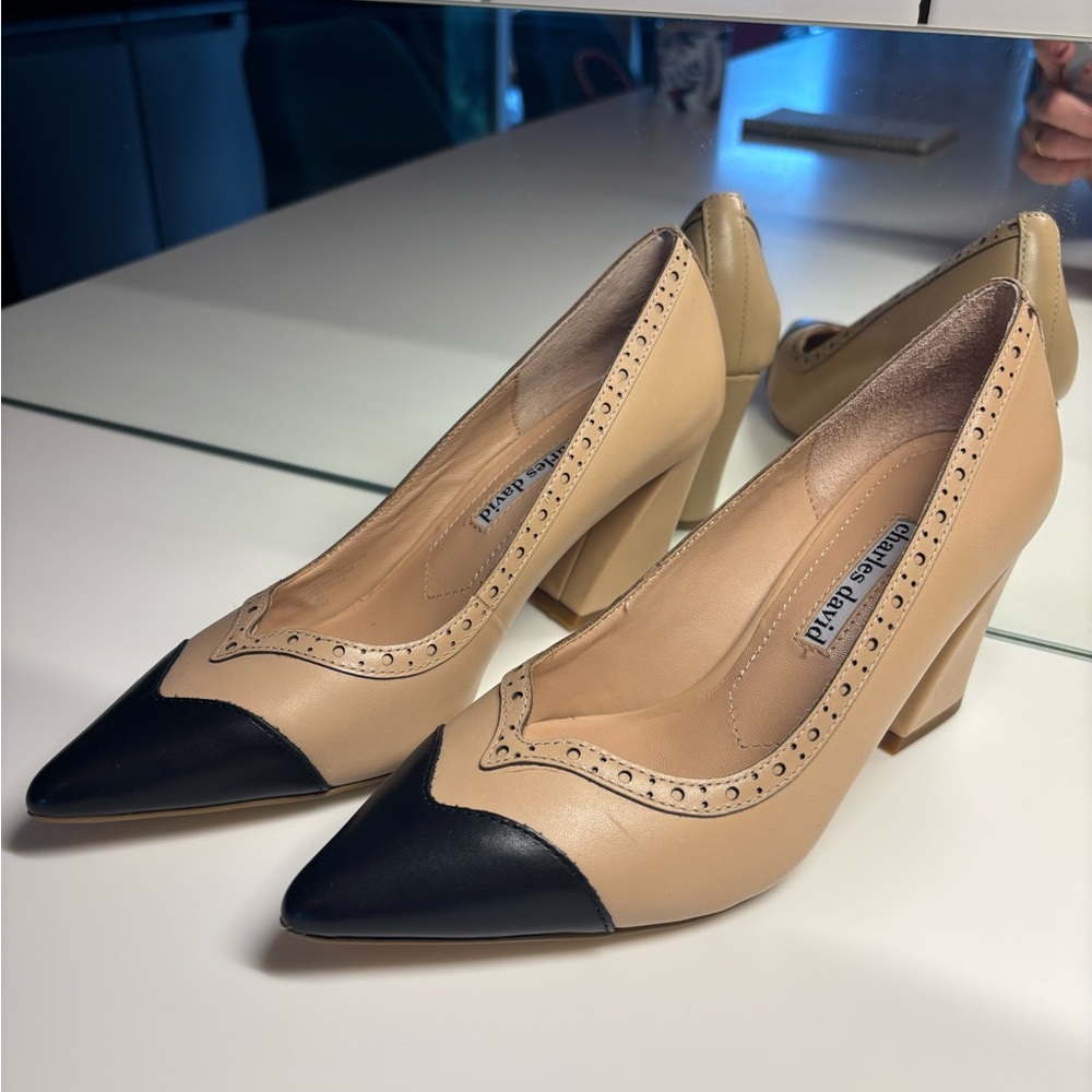 Women's Black and Tan Heels